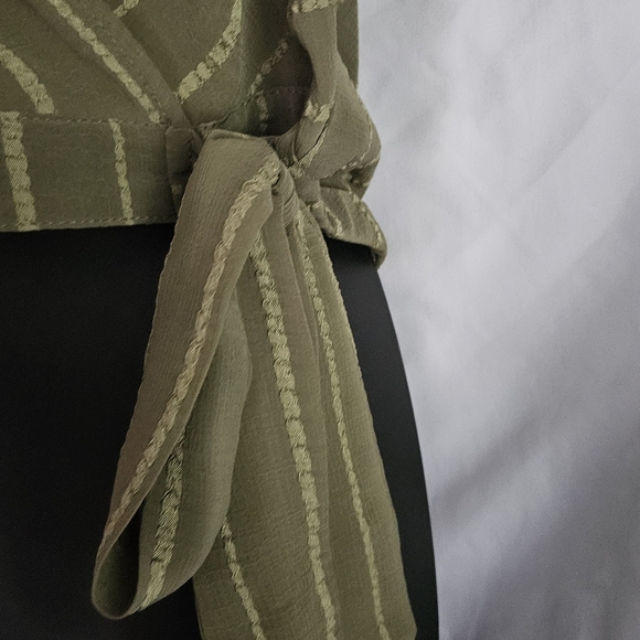 BCBGeneration Olive Striped Wrap Blouse - Picture 3 of 3